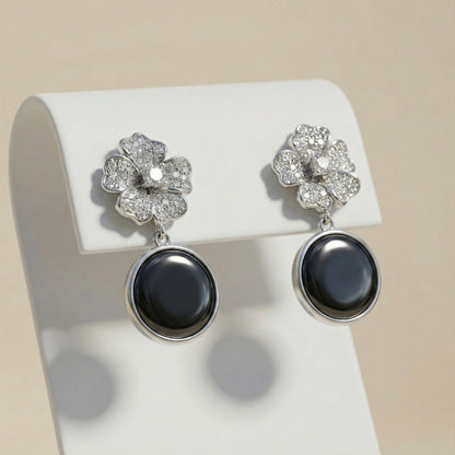 Floral Pave & Black Onyx Drops | Made With Pure 925 Silver