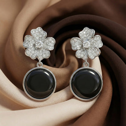 Floral Pave & Black Onyx Drops | Made With Pure 925 Silver