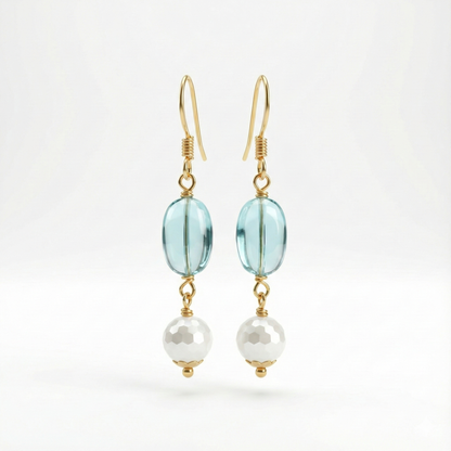 Blue Topaz & Pearl Drop Earrings | Made With Pure 925 Silver