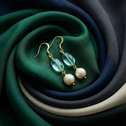 Blue Topaz & Pearl Drop Earrings | Made With Pure 925 Silver