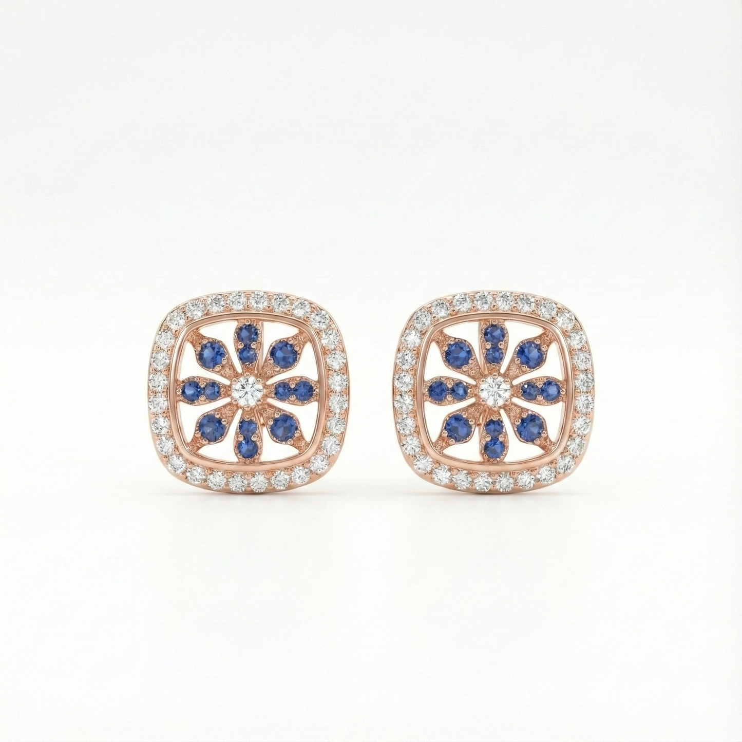 Sapphire Flower Motif Studs | Made With Pure 925 Silver