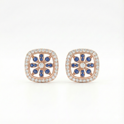 Sapphire Flower Motif Studs | Made With Pure 925 Silver