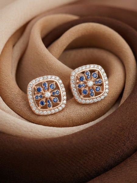 Sapphire Flower Motif Studs | Made With Pure 925 Silver