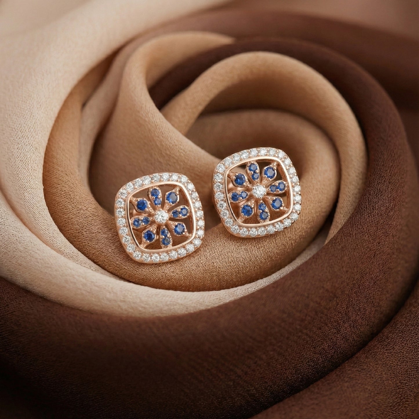 Sapphire Flower Motif Studs | Made With Pure 925 Silver