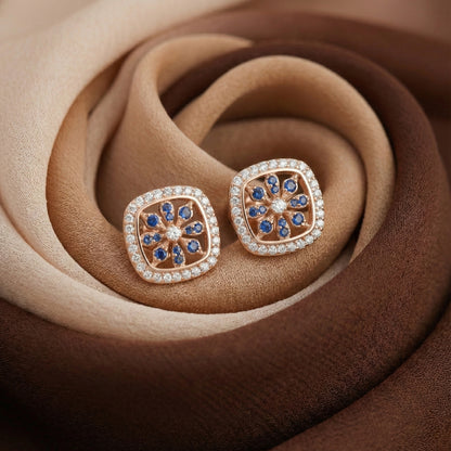 Sapphire Flower Motif Studs | Made With Pure 925 Silver