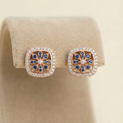 Sapphire Flower Motif Studs | Made With Pure 925 Silver