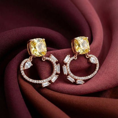 Radiant Yellow Cushion & Pave Hoops | Made With Pure 925 Silver