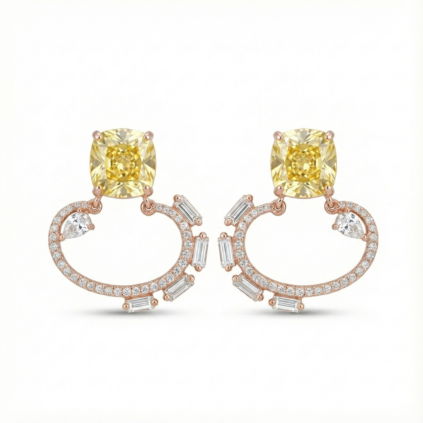 Radiant Yellow Cushion & Pave Hoops | Made With Pure 925 Silver
