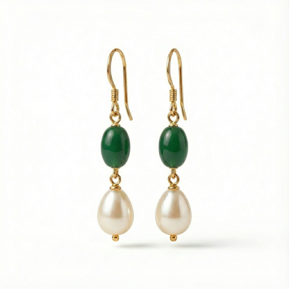 Jade & Pearl Drop Earrings | Made With Pure 925 Silver