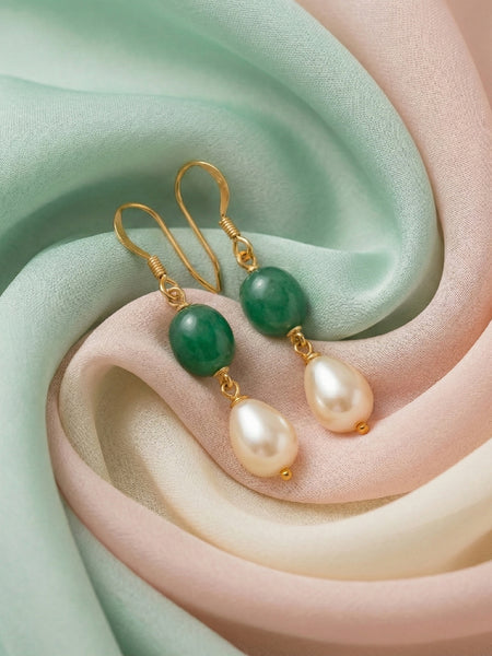 Jade & Pearl Drop Earrings | Made With Pure 925 Silver