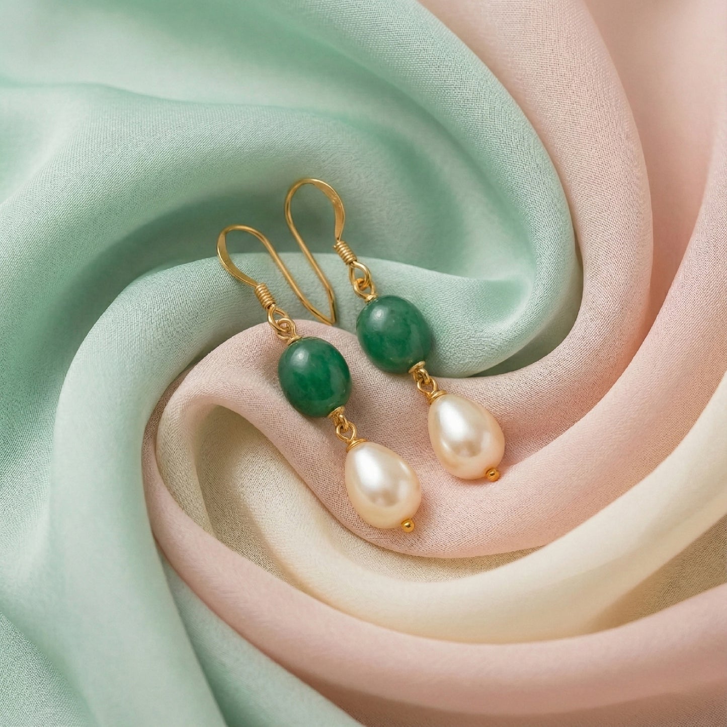 Jade & Pearl Drop Earrings | Made With Pure 925 Silver
