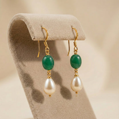 Jade & Pearl Drop Earrings | Made With Pure 925 Silver