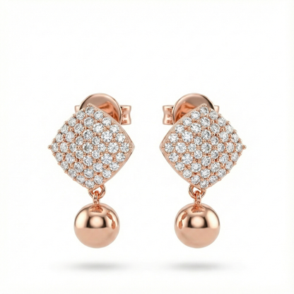 Geometric Pave & Ball Drop Earrings | Made With Pure 925 Silver