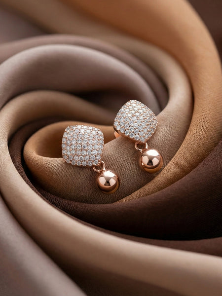 Geometric Pave & Ball Drop Earrings | Made With Pure 925 Silver