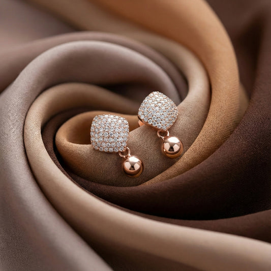 Geometric Pave & Ball Drop Earrings | Made With Pure 925 Silver