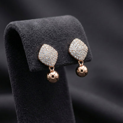 Geometric Pave & Ball Drop Earrings | Made With Pure 925 Silver
