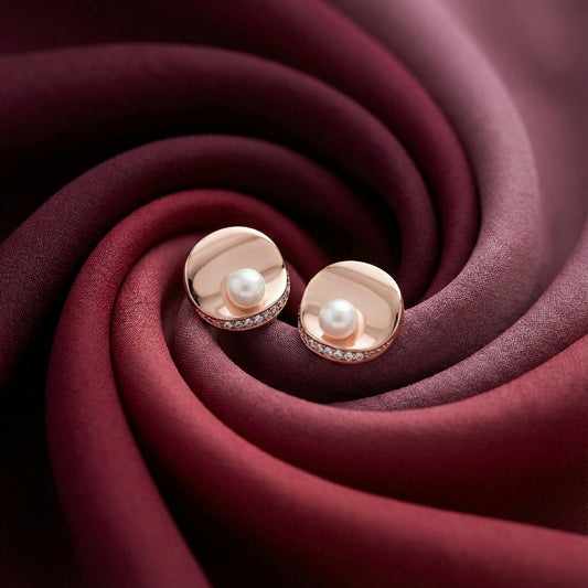 Rose Gold Pearl Orbit Studs | Made With Pure 925 Silver