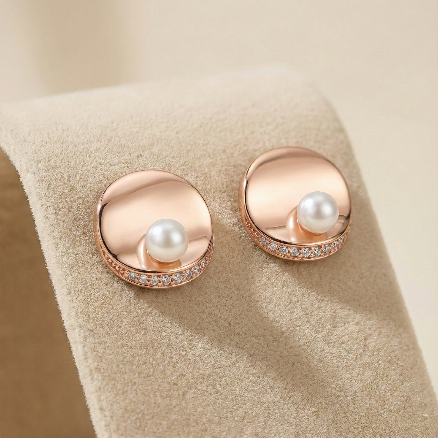 Rose Gold Pearl Orbit Studs | Made With Pure 925 Silver