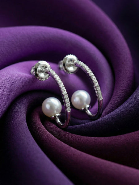 Italian Pearl & Pave Half-Hoops | Made With Pure 925 Silver
