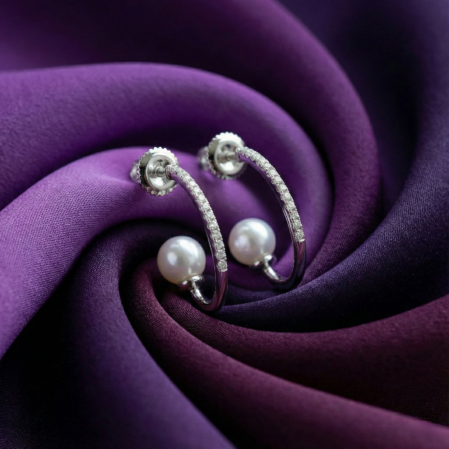 Italian Pearl & Pave Half-Hoops | Made With Pure 925 Silver