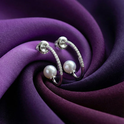 Italian Pearl & Pave Half-Hoops | Made With Pure 925 Silver