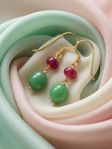 Jadau Inspired Ruby & Jade Drops | Made With Pure 925 Silver