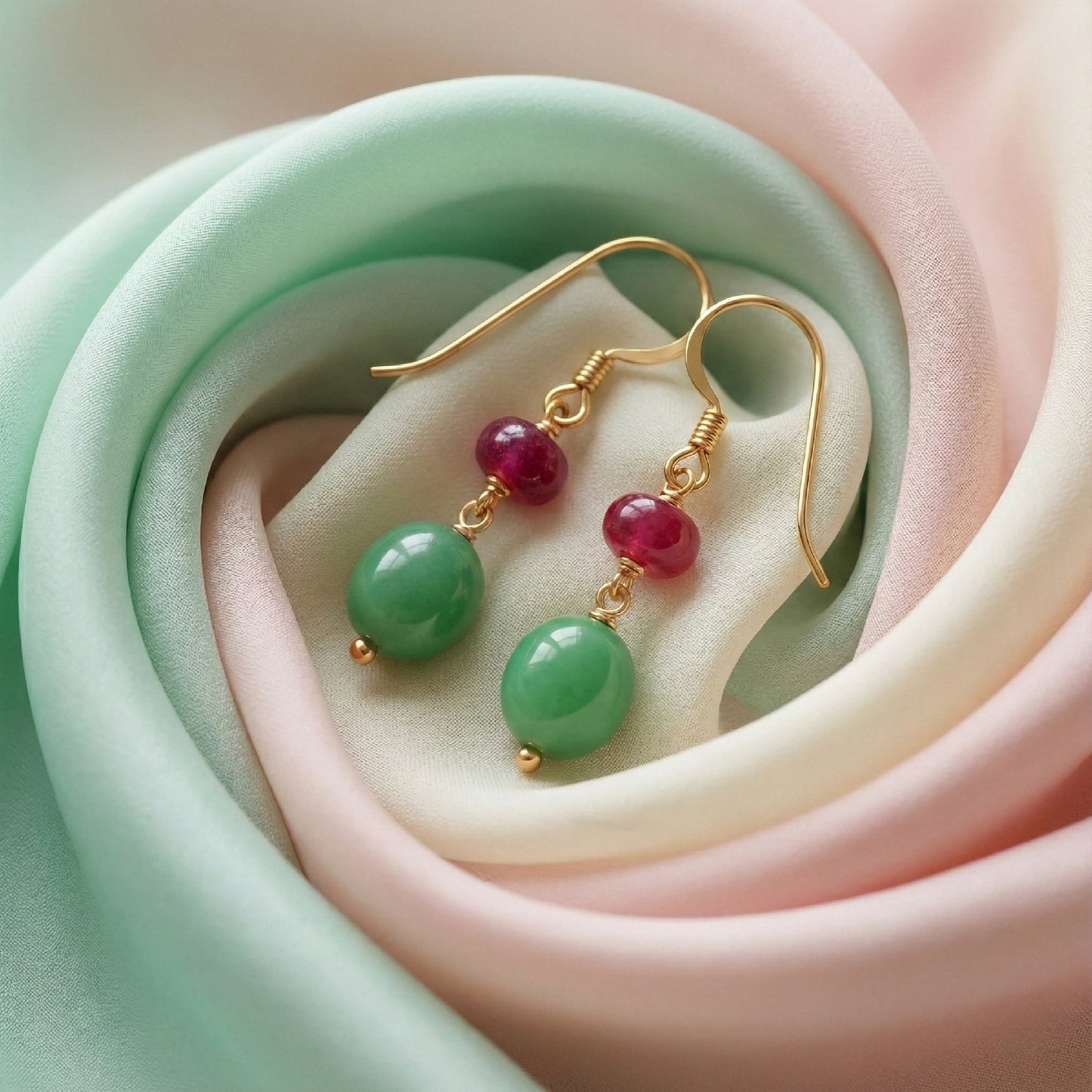 Jadau Inspired Ruby & Jade Drops | Made With Pure 925 Silver