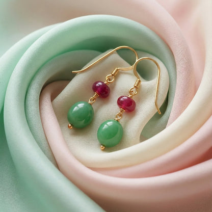Jadau Inspired Ruby & Jade Drops | Made With Pure 925 Silver