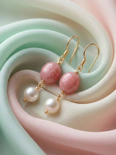 Rose Quartz & Pearl Drop Earrings | Made With Pure 925 Silver