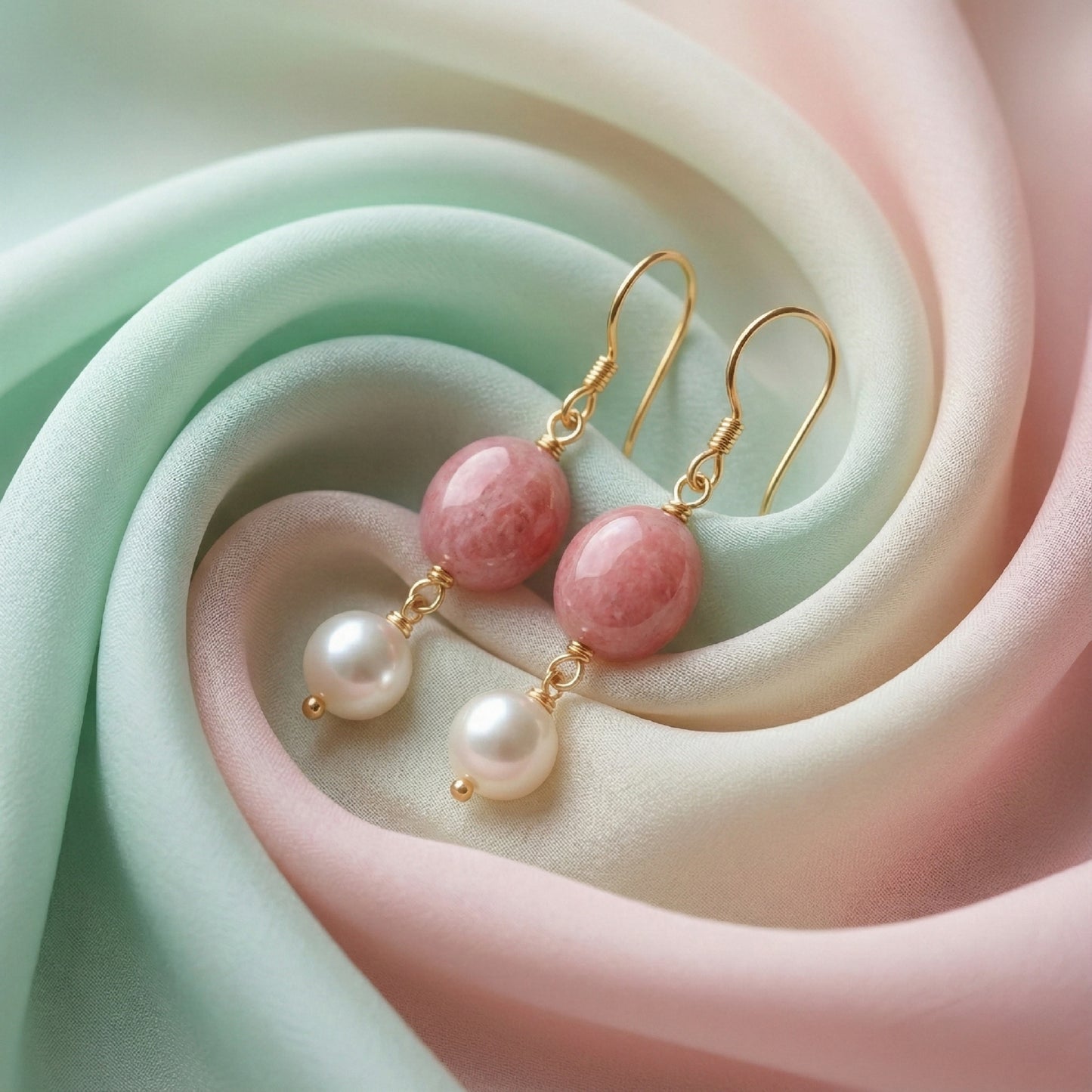 Rose Quartz & Pearl Drop Earrings | Made With Pure 925 Silver