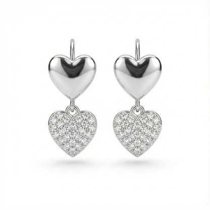 Double Heart Drop Earrings | Made With Pure 925 Silver