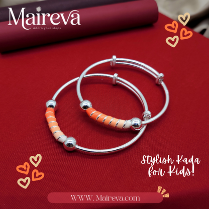 Orange Swirl Adjustable Kids Kada Set (13.9g) - 92.5 Silver