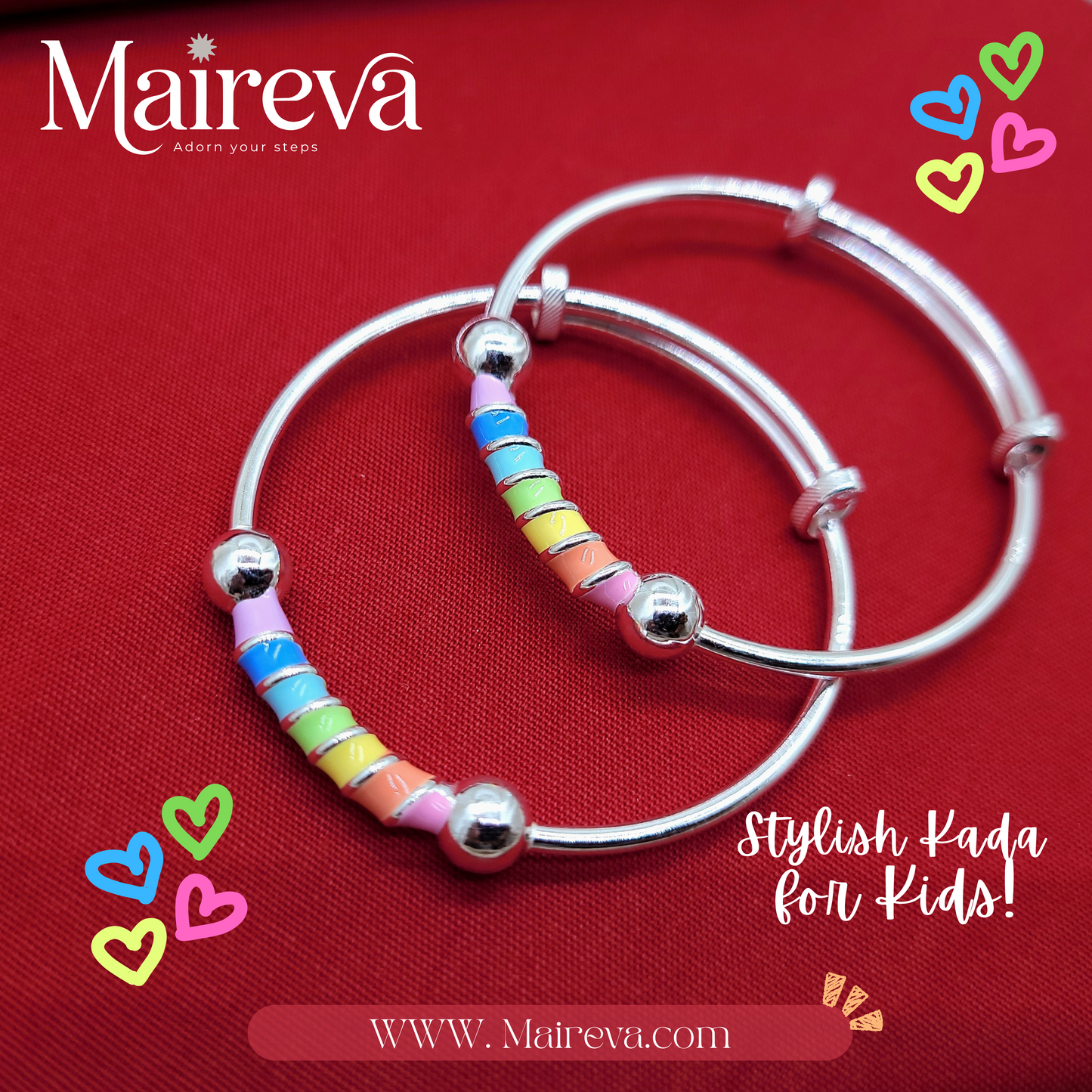 Rainbow Swirl Adjustable Kids Kada Set (13.6g) - 92.5 Silver