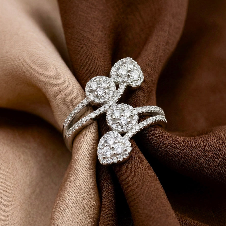 925 Silver Four-Heart Cluster Ring | Premium CZ Statement Ring