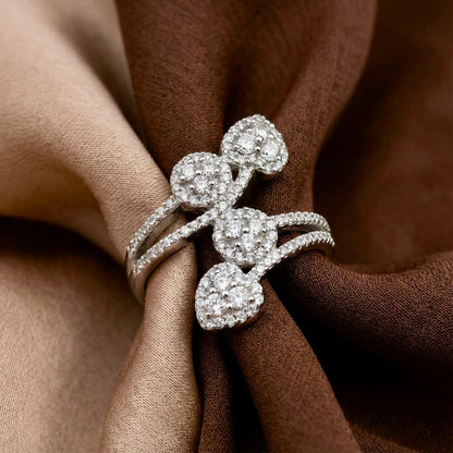 925 Silver Four-Heart Cluster Ring | Premium CZ Statement Ring