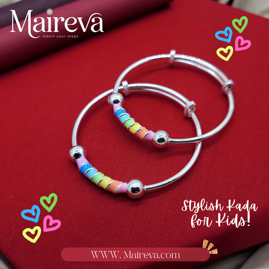 Rainbow Swirl Adjustable Kids Kada Set (13.6g) - 92.5 Silver