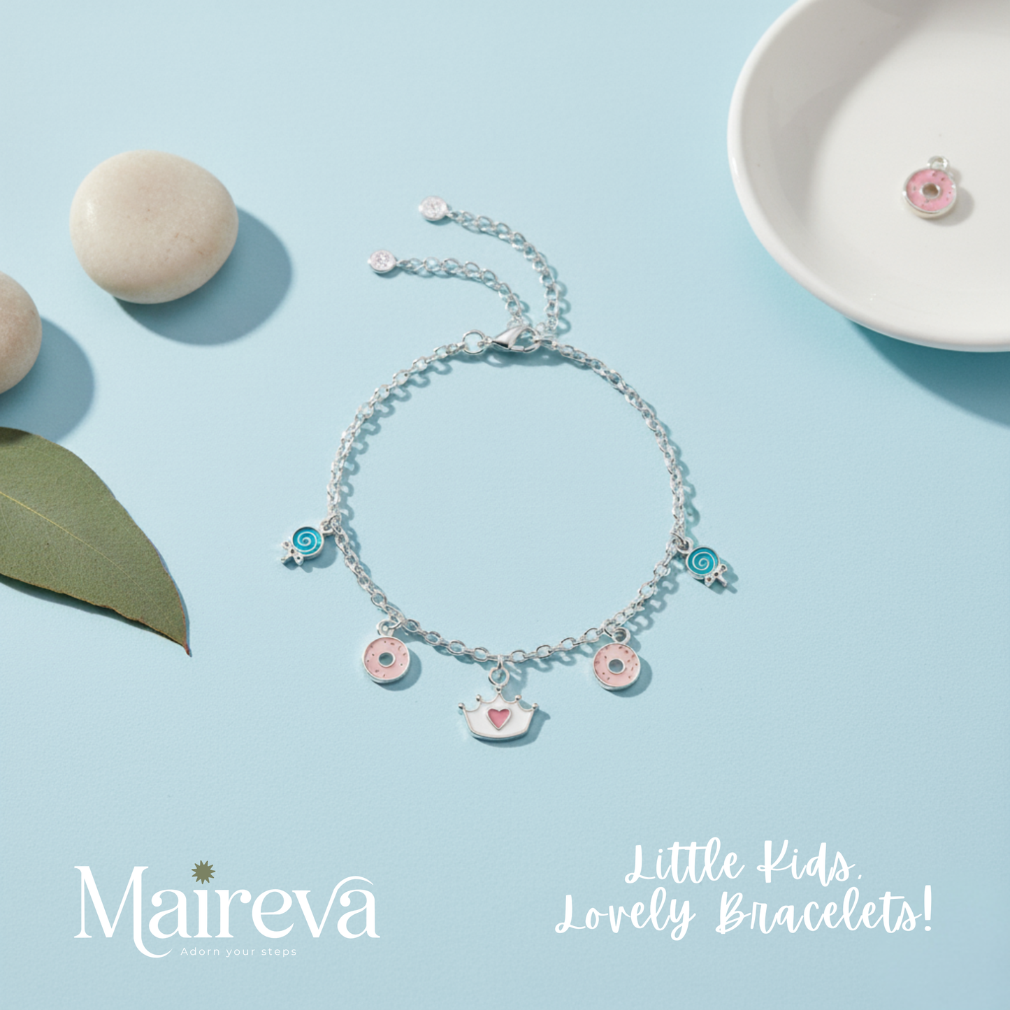 Princess Crown & Sweets Kids Charm Bracelet (5 Inch)