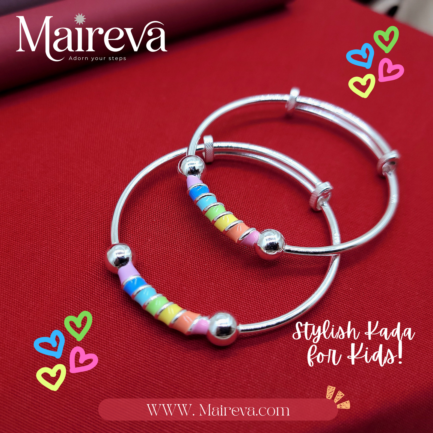 Rainbow Swirl Adjustable Kids Kada Set (13.6g) - 92.5 Silver