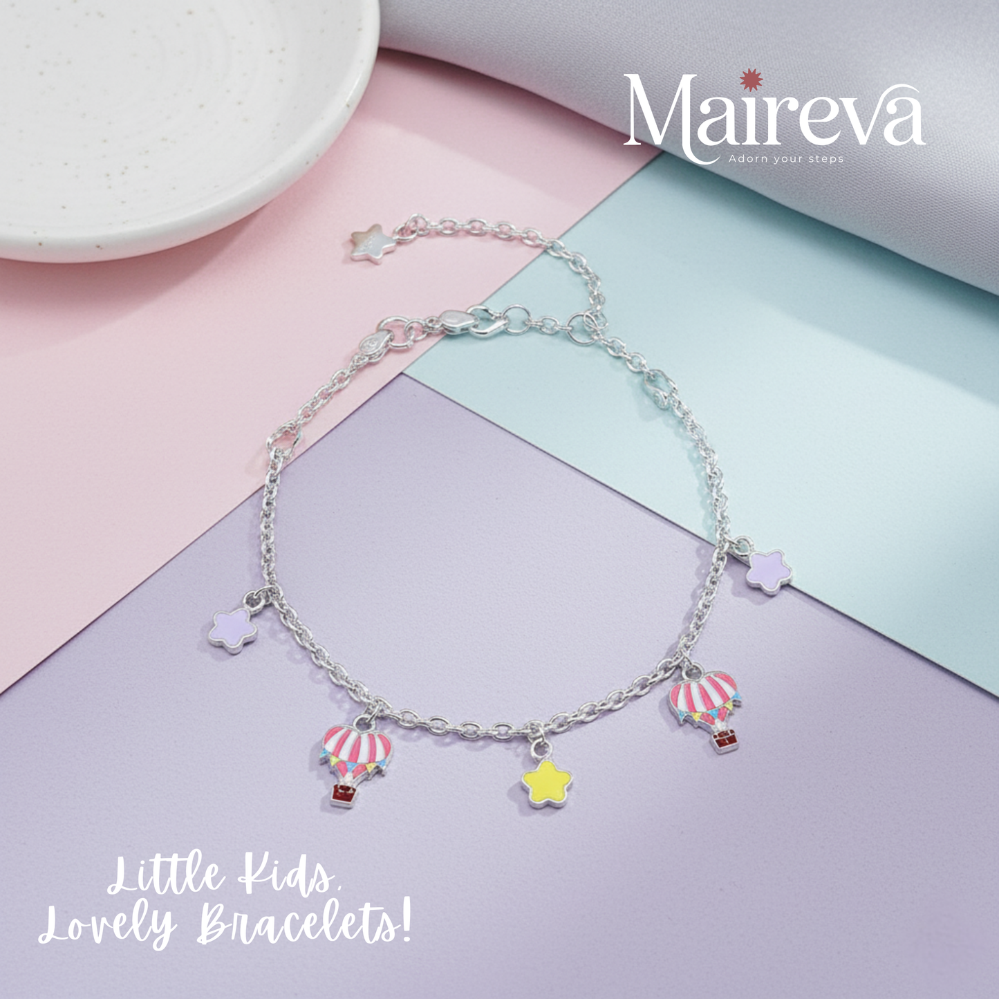 Up, Up & Away Hot Air Balloon Charm Bracelet for Kids (5 Inch)