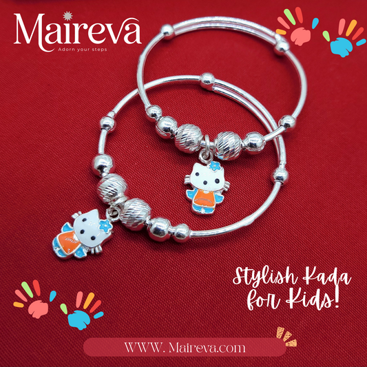 Cute Kitty Adjustable Kids Kada Set (14g) - 92.5 Silver