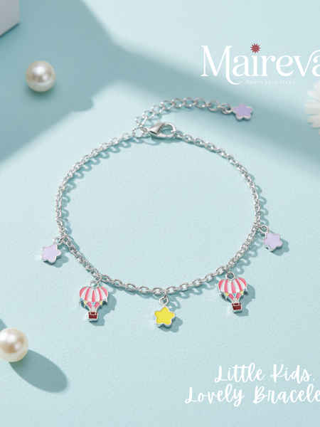 Up, Up & Away Hot Air Balloon Charm Bracelet for Kids (5 Inch)