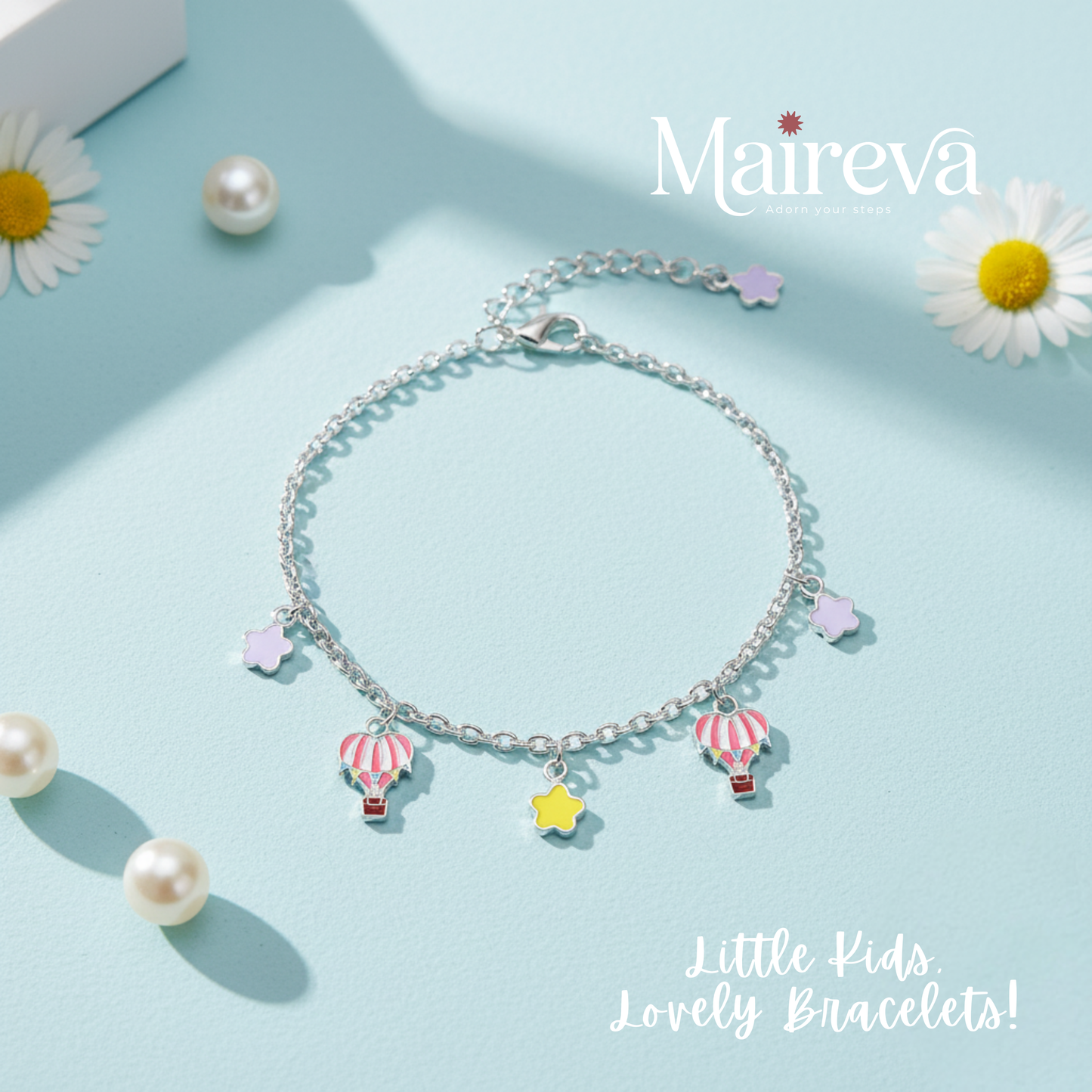 Up, Up & Away Hot Air Balloon Charm Bracelet for Kids (5 Inch)