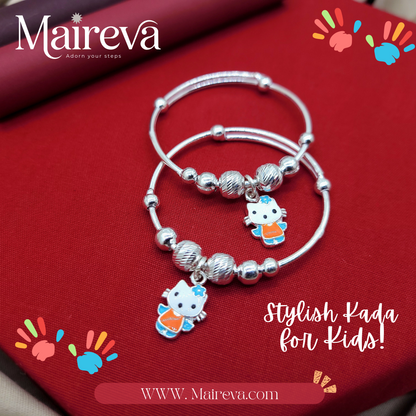 Cute Kitty Adjustable Kids Kada Set (14g) - 92.5 Silver