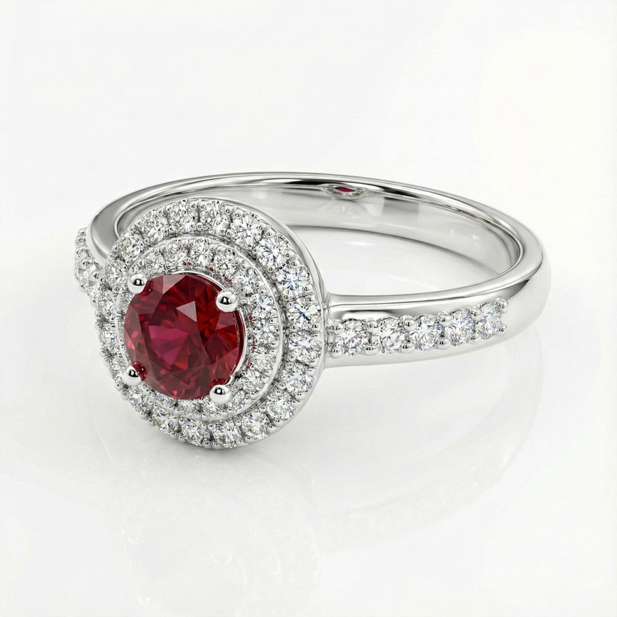 925 Silver Ruby Halo Ring | Red Stone CZ Designer Ring