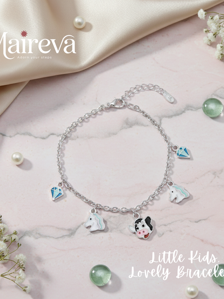 Magical Unicorn & Diamond Charm Kids Bracelet (5 Inch)