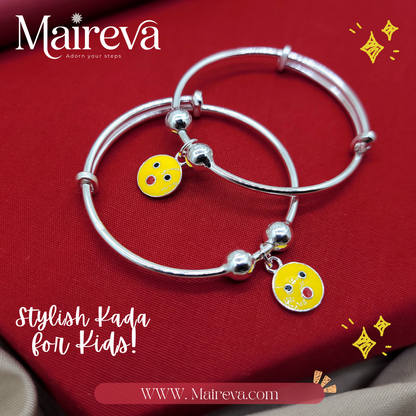 Happy Face Adjustable Kids Kada Set (14.2g) - 92.5 Silver