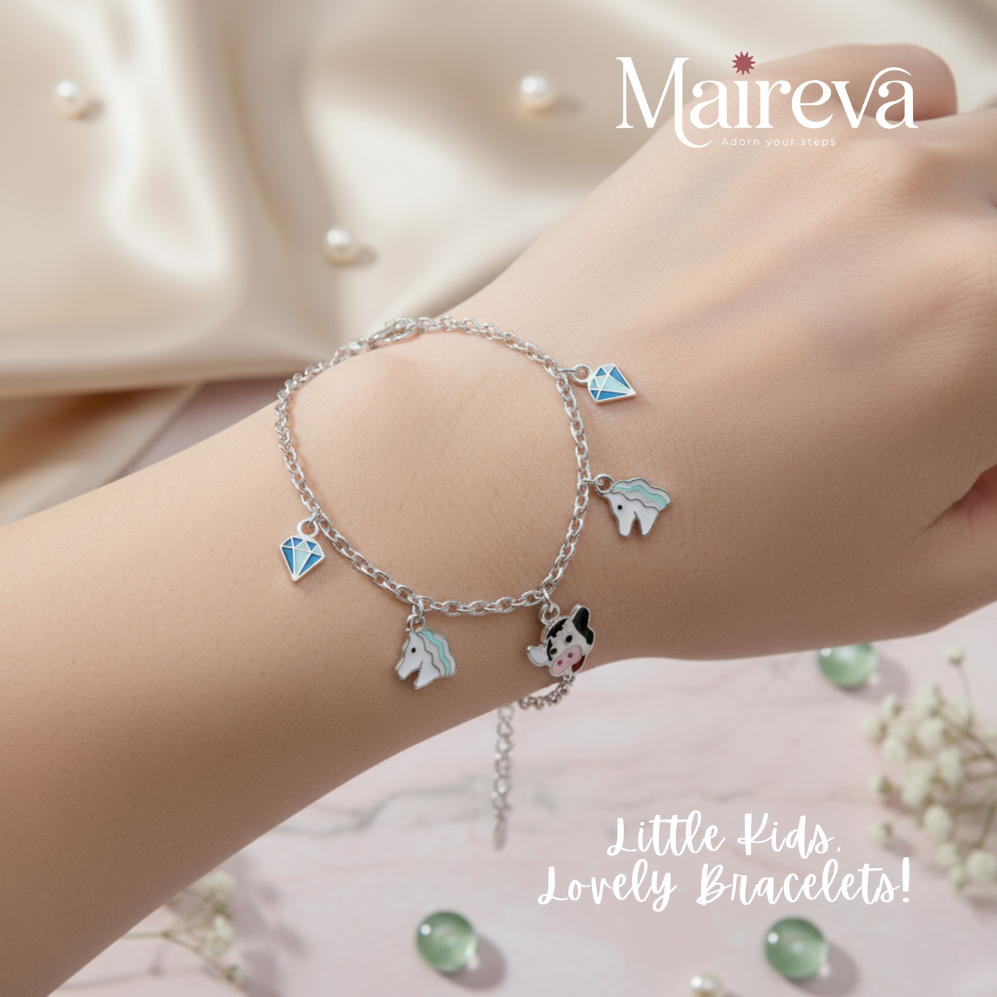 Magical Unicorn & Diamond Charm Kids Bracelet (5 Inch)