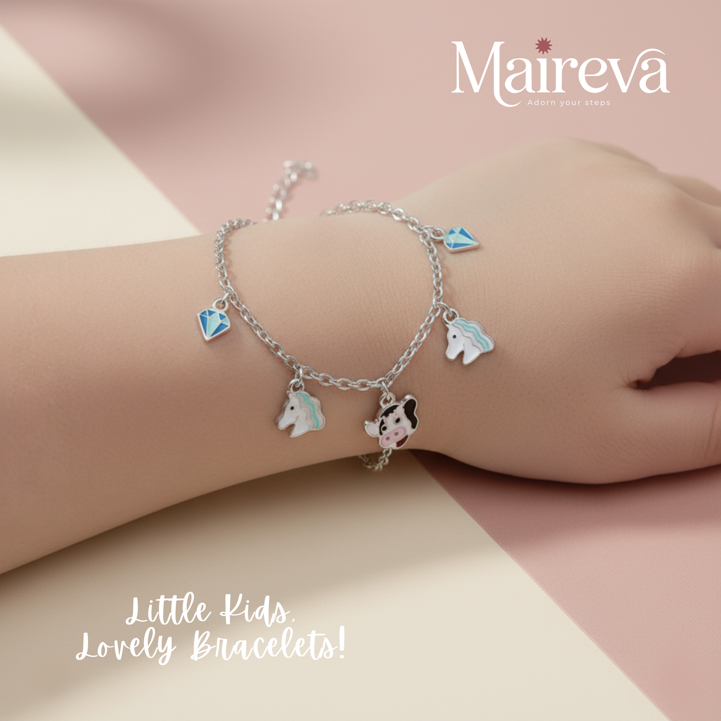 Magical Unicorn & Diamond Charm Kids Bracelet (5 Inch)