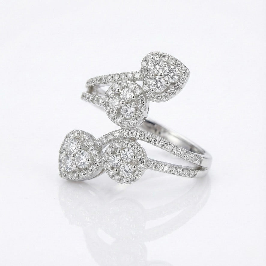 925 Silver Four-Heart Cluster Ring | Premium CZ Statement Ring