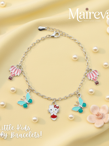 Hello Kitty & Balloon Charm 925 Sterling Silver Kids Bracelet (5-Inch)